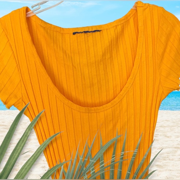 SIMON MILLER Rib Scoop Neck Cap Sleeve Long Dress, Vibrant Yellow/Orange, Sz XS - Picture 3 of 15